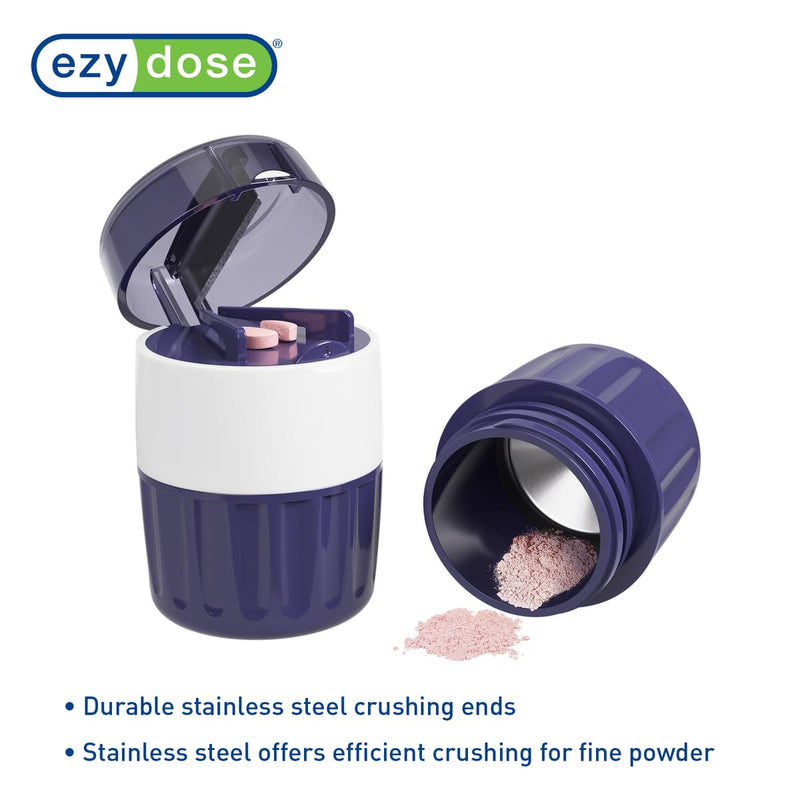 EZY DOSE Pill Crusher and Cutter 3-in-1, Crushes Cuts, and Stores Pills, Vitamins, Tablets, Built-In Storage Compartment, Features Stainless-Steel Blade, Portable and Travel-Friendly, Purple, BPA Free 1