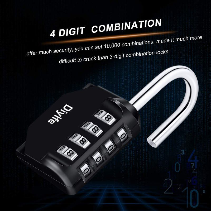 3 Pack Combination Padlock Outdoor, Diyife 4 Digit Combination Lock Waterproof, Metal and Plated Steel Combination Clasp, for Fence, School, Sports Locker, Gym (Black) Black, 3 Pack