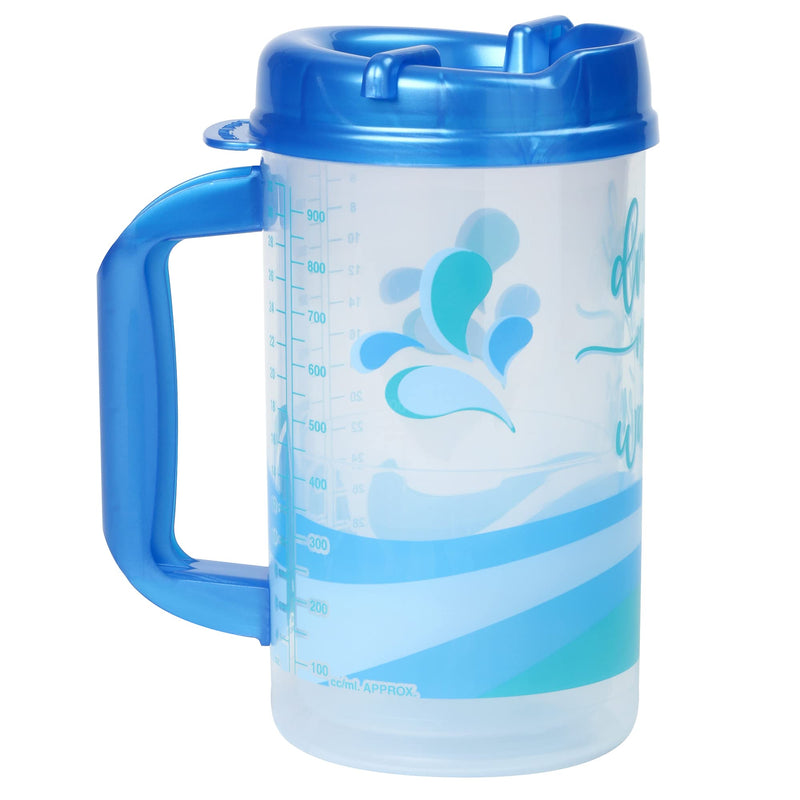 Plum Hill Drink More Water Plastic Tracking Hospital Mug With Measurements, Water Cup with Straw, 32 Oz Hospital Cup with Lid and Straw, Hospital Water Bottle with Straw (Pearl Blue) Pearl Blue