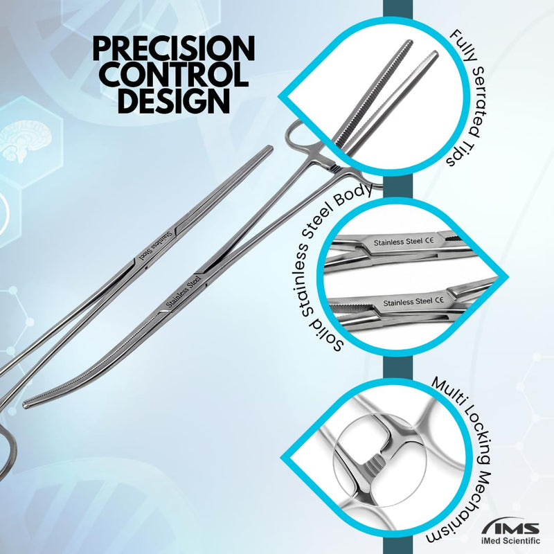 Set of 2 Premium Quality Pean Hemostat Forceps Straight & Curved Clamps Multiple Locking Positions Made of Stainless Steel with Full Serrated Jaws (12 Inch) 12 Inch