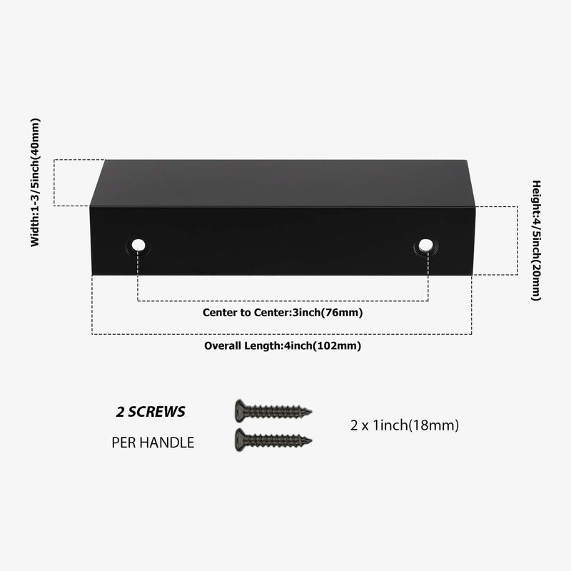 Peaha 10 Pack Black Cabinet Pulls Kitchen Handles 3 inch Aluminum Alloy Edge Finger Pull Dresser Drawer Handles Hole Centers:3in(76mm)