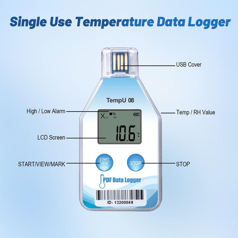 Tzone Temperature Data Logger USB Single Use Temp Tracker 1 Pack 180 Days | PDF&CSV Auto Reports,for Shipping Cold Chain Transport Medicine Refrigerator,Disposable Temp Recorder Sensor,IP67 Waterproof Temperature Data Logger 1 Pack
