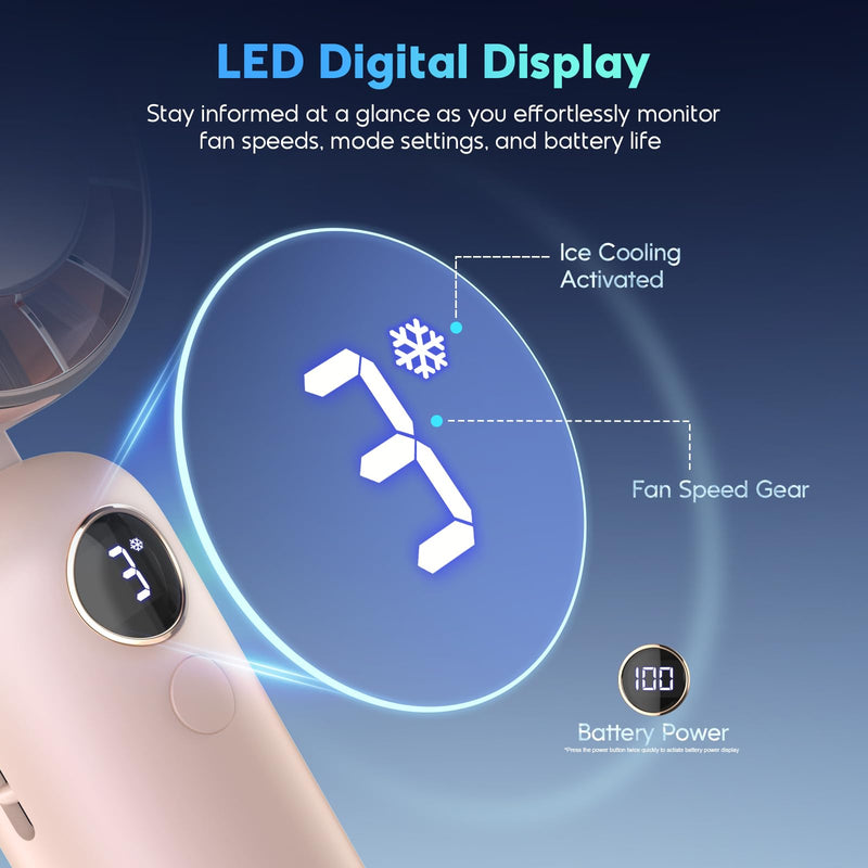 Hotsales Portable Handheld Fan, Powerful Hand Held Mini Fan, 3 Speed USB Rechargeable 5000mAh Battery Operated, LED Display, Cooling Personal Fan Gifts for Women, Men, Travel, Camping, Outdoor