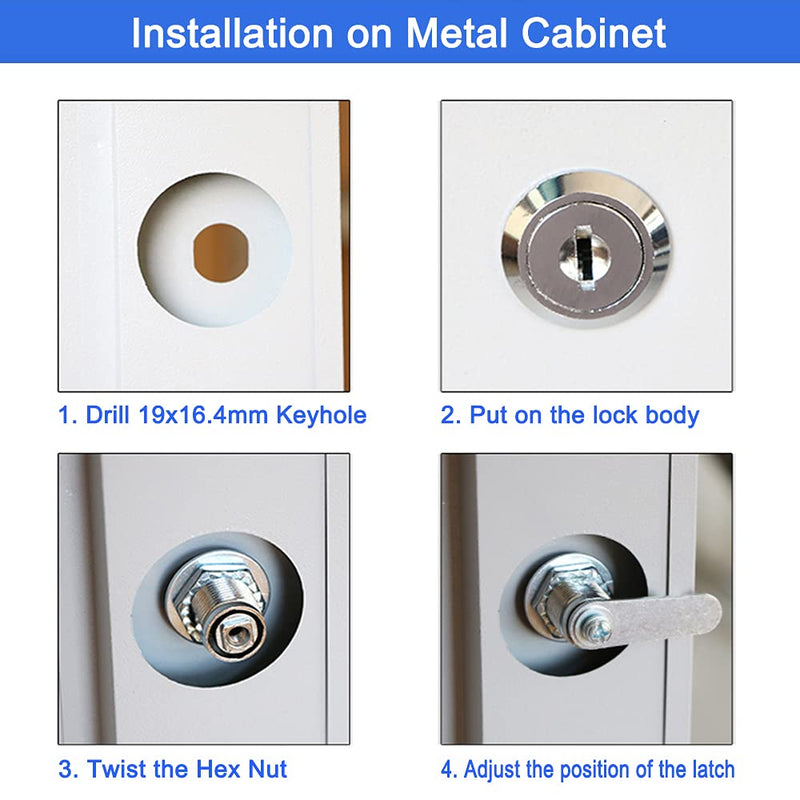 WOOCH Cabinet Cam Lock, 5/8 Inch Keyed Alike Cam Locks Secure File Drawer Door Mailbox Tool Box Dresser RV Cylinder Replacement Lock Hardware, Fits on 1/2" Max Panel Thickness (4 Pack) Chrome Finish 4 5/8 Inch Offset