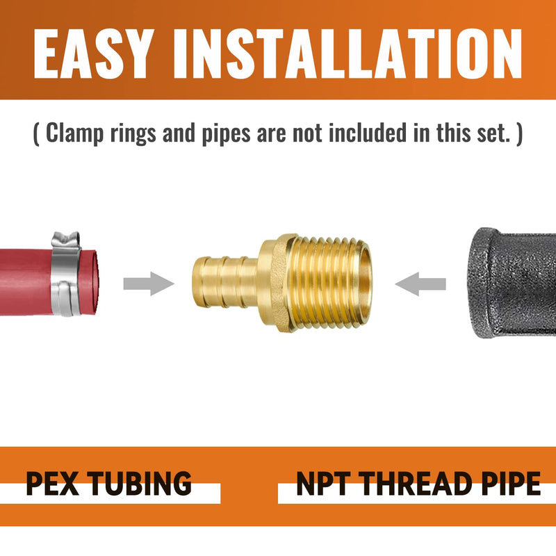SUNGATOR Pex Fittings 1/2 Inch, 10-Pack 1/2" Pex Male Adapter, 1/2" NPT to 1/2" PEX, No Lead Brass, 1/2 Inch Pex Fittings For Pex Pipe, NSF, UPC Certified 1/2", 10 Pack