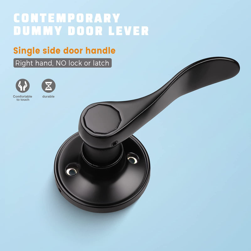 KNOBWELL 5 Pack Black Dummy Door Handle Interior Door Knobs, Closet Door Handles Inside Door Levers, Non-Functioning Right Handing (No Lock/Latch) Black-Right Handing