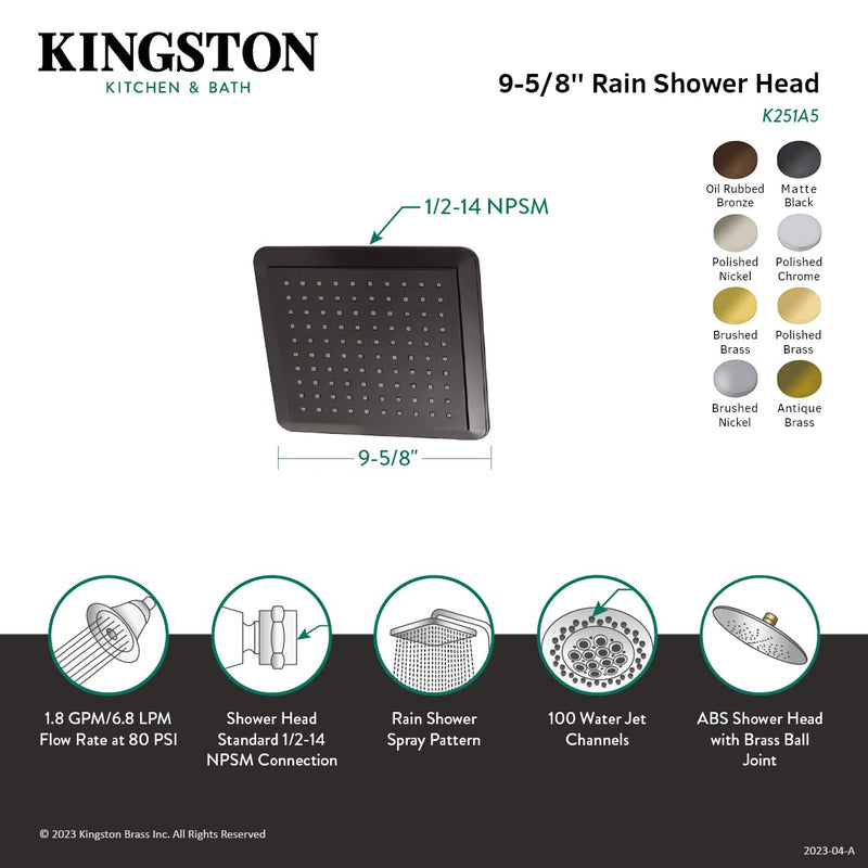 Kingston Brass K251A6 Claremont Shower Head, Polished Nickel 9.63 x 9.63 x 2.19