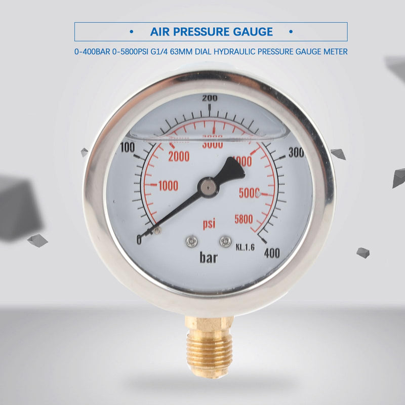 Fdit 0-400BAR 0-5800PSI G1/4 63mm Dial Hydraulic Pressure Meter High