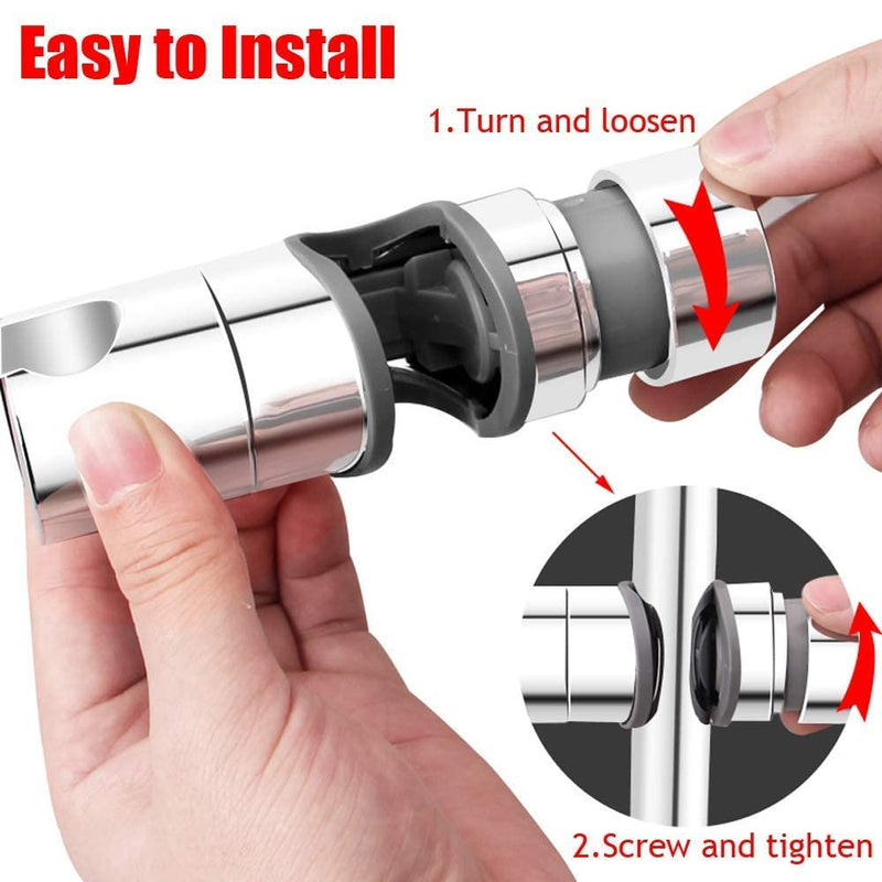 Adjustable Shower Head Holder for Slide Bar,Universal 18-25MM O.D. Rail Head Bracket Holder for Slide Bar Slider Clamp Bathroom Replacement 360 Degree Rotation Sprayer Holder (ABS Chrome)