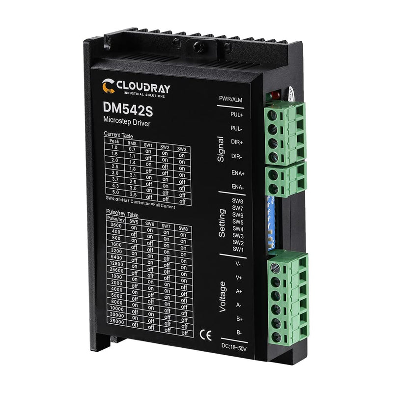 Cloudray 2-Phase Stepper Motor Driver DM542S 1.0-5.0A 24-48VDC 1/128 Micro-step Resolutions for CNC Nema 17, 23, 24 and 34 Stepper Motor For CNC Engraver