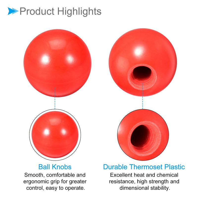 Thermoset Ball Knobs, M12 Female Thread 40mm Diameter, Plastic Metric Hand Screw Grip Red - (Applications: for Lathe Machinery Lever Handle), 2-Pieces M12 x 40mm