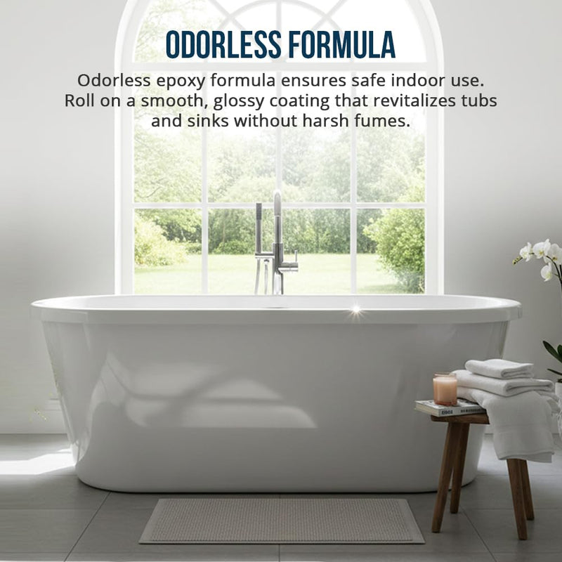 Ekopel Tub Cast Roll On Non Slip – Primer + Top Coat Included – DIY Tub & Tile Reglazing Kit – Bright White Gloss Finish – Longest Lasting PRO/DIY Reglazing Bathtub Paint - Odorless Low VOC Tub Paint Kit – Made in USA (Roll On Non Slip)