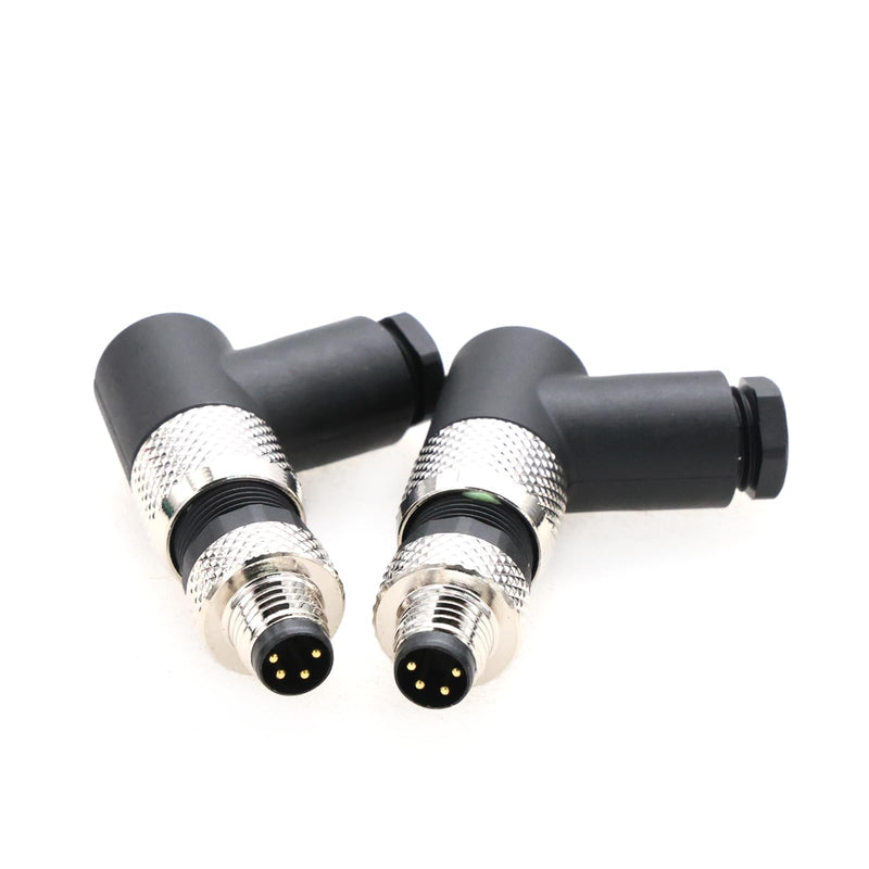 M8 Right Angle 4 Pin Male A Code Plug Industrial Circular Sensor Connector Aviation 8mm Waterproof IP67 Connector Male 2PCS Right Angle 4Pin