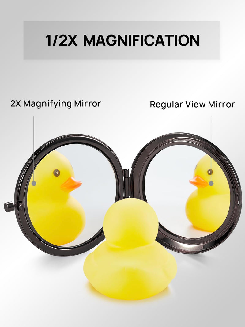 Compact Mirror Bulk, Pack of 6 Double-Sided 1X/2X Magnifying Metal Makeup Mirrors(Round, Onyx Black) 2.5"L x 2.5"W
