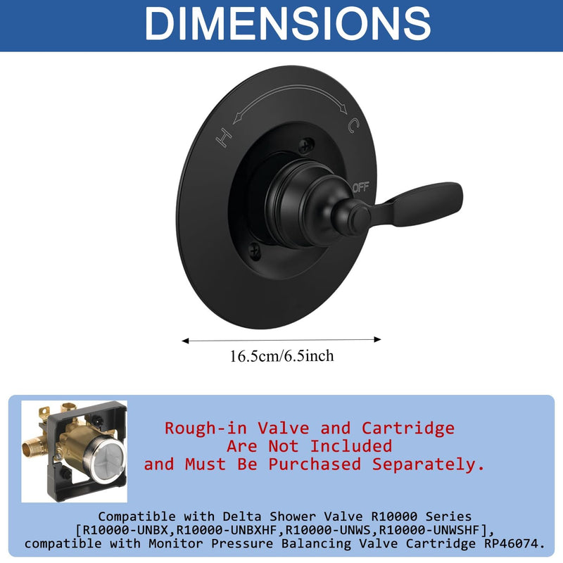 Replacement for Delta T14032-BL Shower Valve Trim Kit,Compatible with RP46074, Fits R10000 Series Valves(Cartridge/Valve Not Included) Black