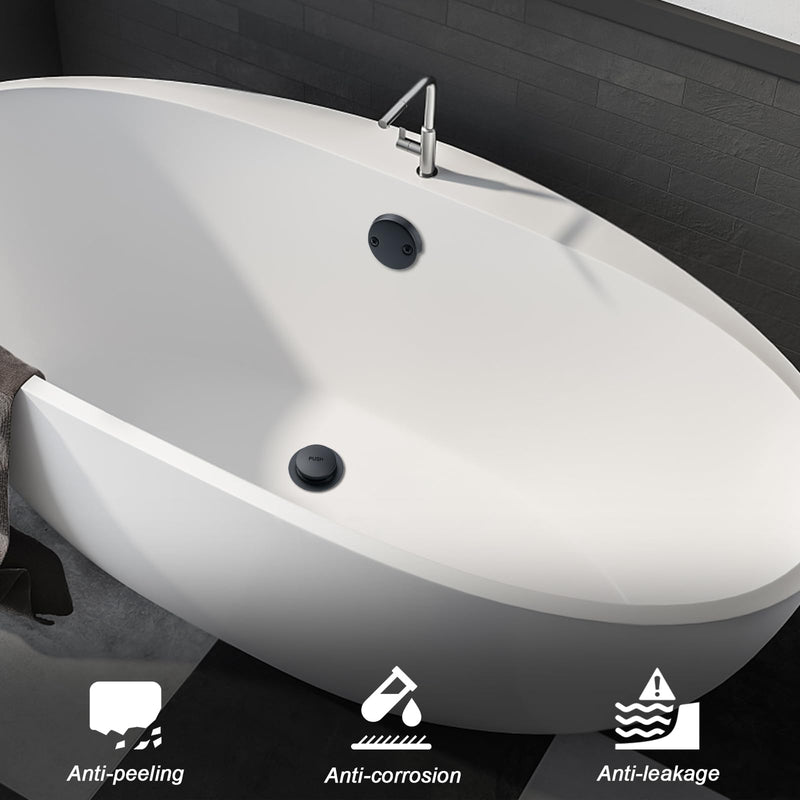 BOOMIBOO Bathtub Drain Tip-Toe Trim Set with Two-Hole Overflow Faceplate, Bath Tub Drains Conversion Kit with Universal Fine/Coarse Thread, Replacement Bathtub Drain Stopper Assembly, Matte Black