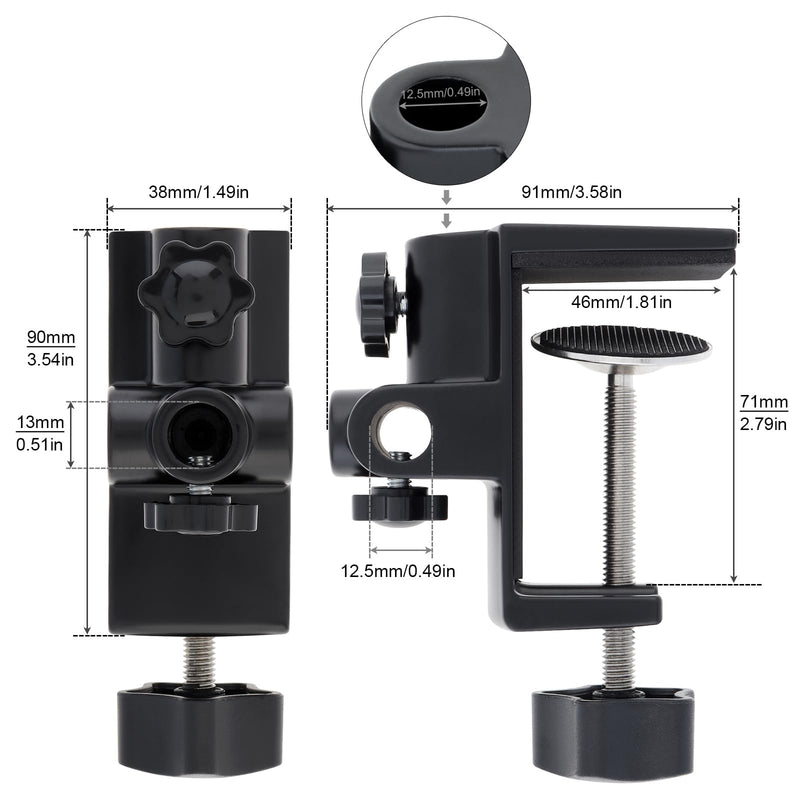 RTNLIT Desk Lamp Clamp, 1/2 inches 4 Hole Metal Table Mounting Clamp, Universal C Clamp for Magnifying Light/Microphone/Boom Scissor Arm, Fits up to 2-1/2 inches Desktop Thickness(Black)