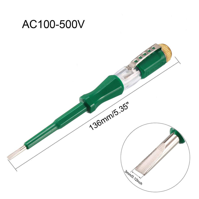 uxcell Voltage Tester AC 100-500V with 3mm Slotted Screwdriver with Clip for Circuit Test, Green, Pack of 2