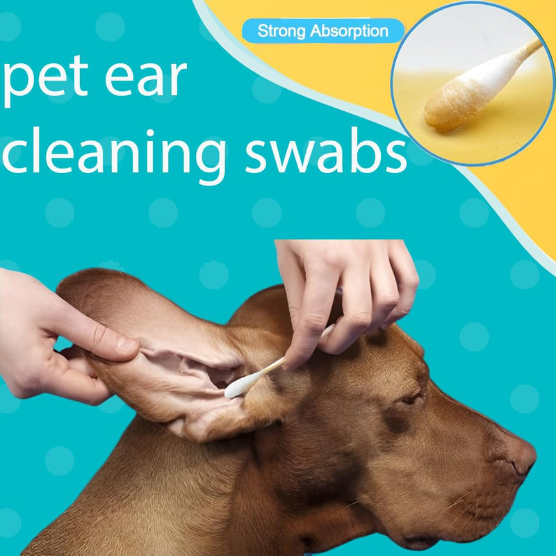 Large Cotton Swabs in Storage Box, 6 Inch Dog Ear Swabs with Bamboo Handle for Dogs - Soft Cotton Tips, Gentle and Lint-Free, Specially Designed for Dog,Large Area Cleaning Solution (200) 200