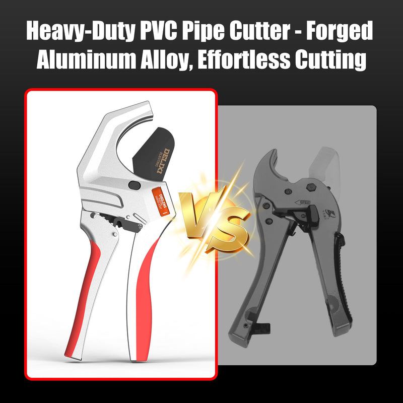 DELIXI PVC Pipe Cutter, 2-1/2" (63mm) Pipe Cutter with SK5 Blade, Aluminum Alloy Heavy-Duty Ratcheting Pipe Cutter Tool for PVC Pipe, PPR, PEX, Plastic Hoses & Plumbing Pipes