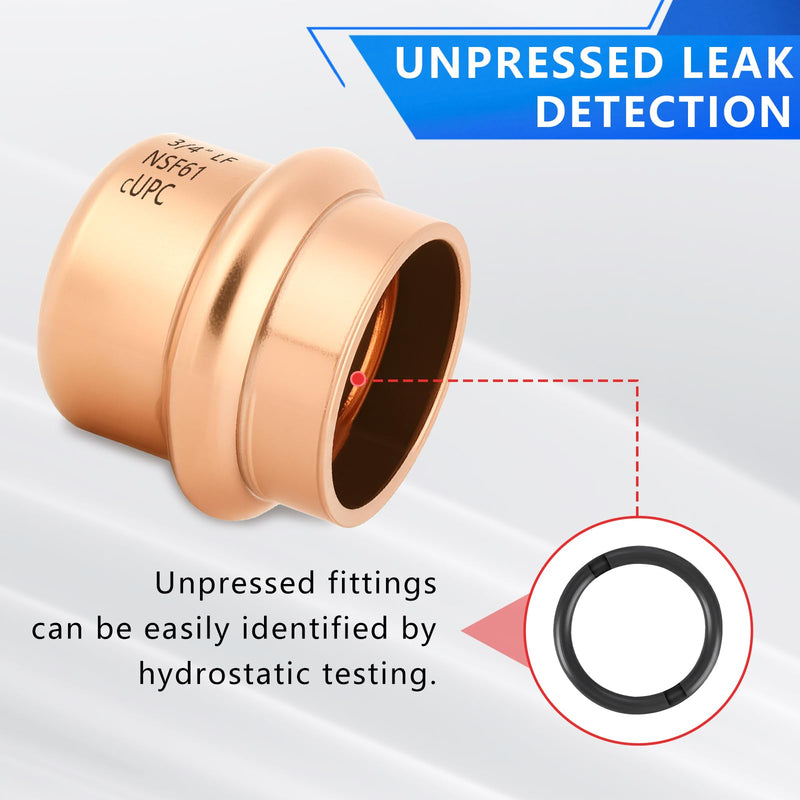 10-Pack YVSKM 3/4" Copper Press Cap, Lead-Free Copper Pipe Fitting End Cap for Press Plumbing Systems, Hot & Cold Water, Potable Water Applications 3/4 inch 10-pack