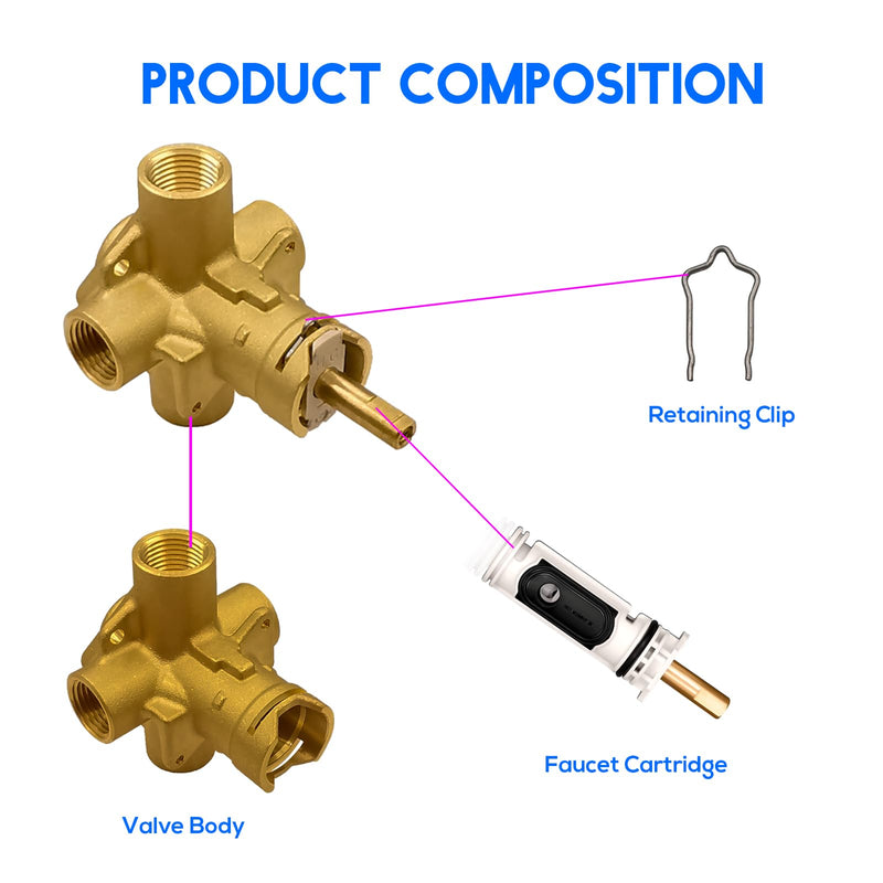 Brass Tub and Shower Valve, Pressure Balancing Valve with 1/2 Inch IPS Connections, Replacement for 2510