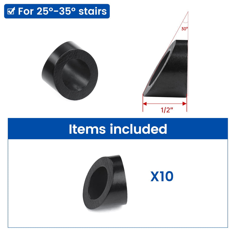 Muzata 20 Pack 3/8" ID Black Cable Railing Angle Washer 25 30 35 Degrees T316 Stainless Steel Black Angle Beveled Washer for 1/8" 5/32" 3/16" Cable Railing Hardware Kit CR60 3/8 Inch