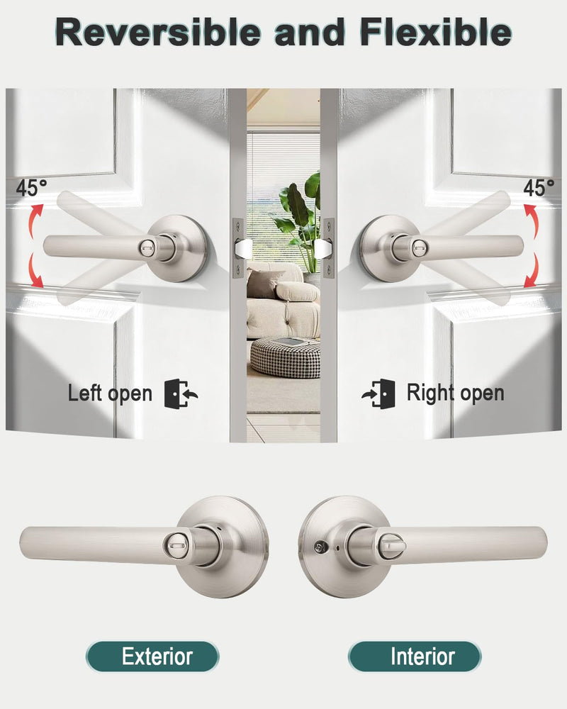 GOBEKOR Brushed Nickel Door Handles Privacy Door Levers with Lock,Heavy Duty Interior Door Handles for Bedroom and Bathroom,Sleek Round Door Lever Satin Nickel with No Key Privacy Door Handle 1