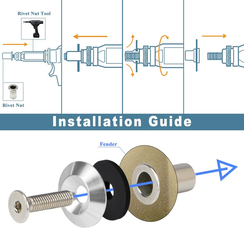M6 24mm Washer Bolt Kit for Fender Flares Widebody Silver | 24-set · engine bay dress-up · bumpers · mud flaps · 4mm thick · bolts + rivet nuts · rubber spacers · CNC machined M6