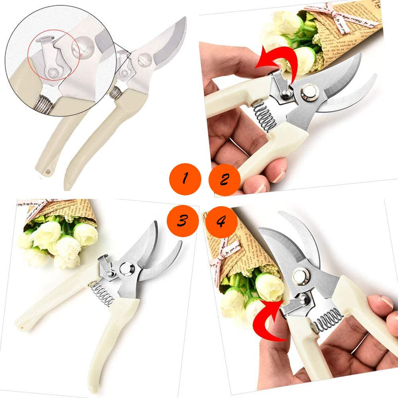 Leize Flower Scissors Set, 2 Pack Premium Thickened Stainless Steel Floral Shears, Strong Pruner for Flowers, Branches and Leaves, Upgrade Cream2p