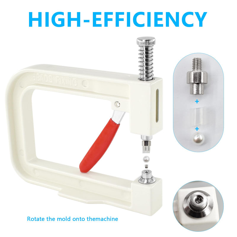 SHRJ Pearl Handmade Setting Machine with White Pearl Beads Rivet Studs and Tools Hand Press Machine for Decorating Clothes, Dresses, Bag, Hair Band DIY Crafts