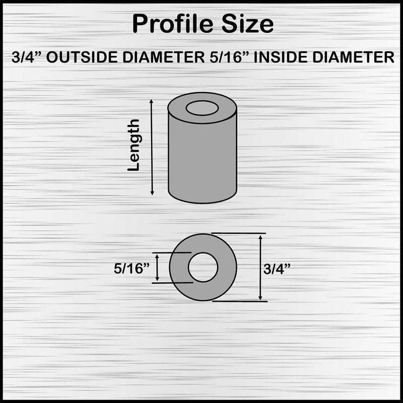 Aluminum Spacer 3/4" OD x 5/16" ID x Choose Your Length, Round Spacer Unthreaded Standoff Bushing Plain Finish, Fits Screws Bolts 5/16" or M8 by Metal Spacers Online (1/4" Length, 10 Pack) 1/4" Length