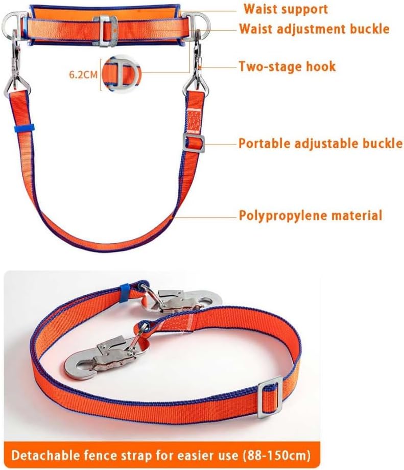 Trsmima Safety Belt with Adjustable Lanyard and Updated Waist Pad - Tree Climbing Belt Harness - Safety Lanyard Fall Protection- Fall Arrest Kite Climbing Lanyard,Ladder Safety Harness