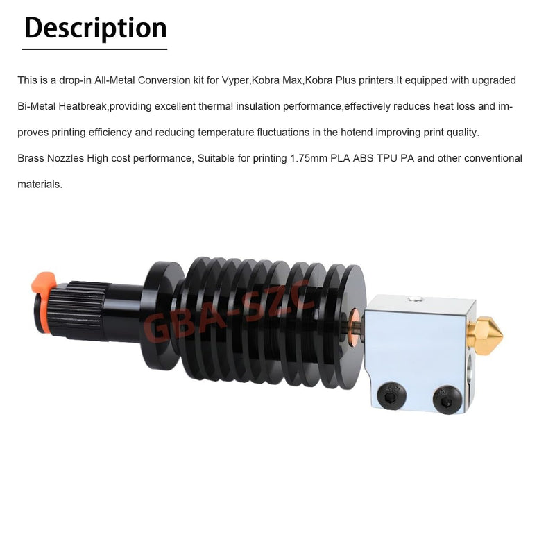 Kobra Max All Metal Hotend V2.0 Upgrade 24V 40W Kit,Bi-Metal Heatbreak,Heater Block,Brass Nozzle 0.4mm for Vyper,Kobra Max,Kobra Plus 3D Printer Volcano V5 J-Head Hotend. Vyper Hotend Vyper-24V Kit