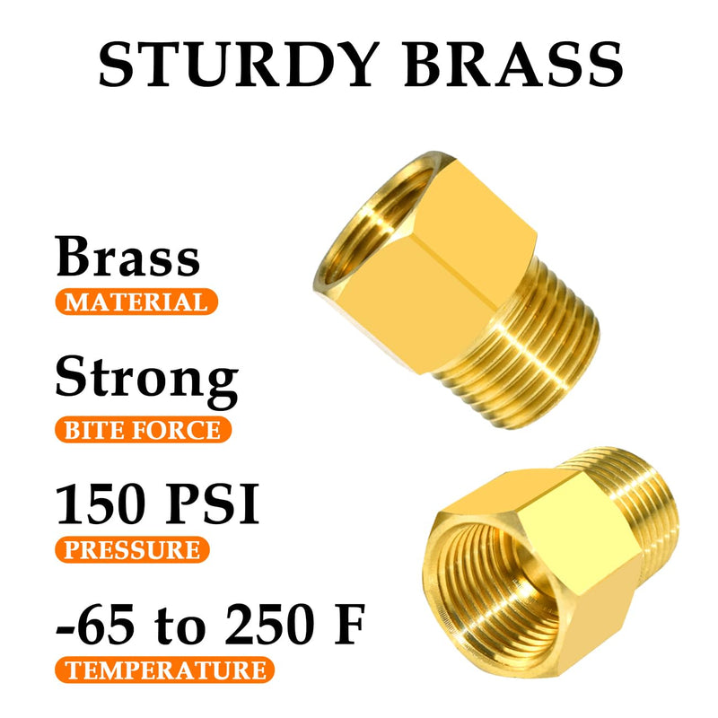 SDTC Tech 2-Pack Brass Pipe Fitting 1/4" NPT Thread Male to 1/2" NPT Thread Female Reducer Adapter 2P 1/4"Male x 1/2"Female