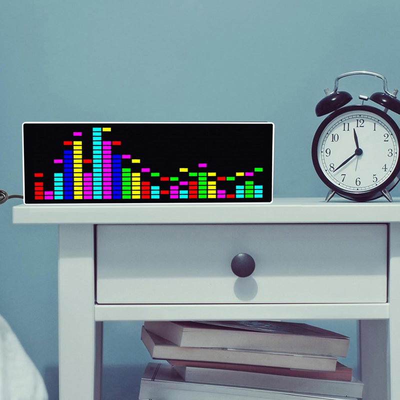 384 LEDs Music Spectrum Display, Audio Spectrum Analyzer Delivering 84 Dynamic Effects, Voice Controlled Rhythm Light with Electronic Clock Function