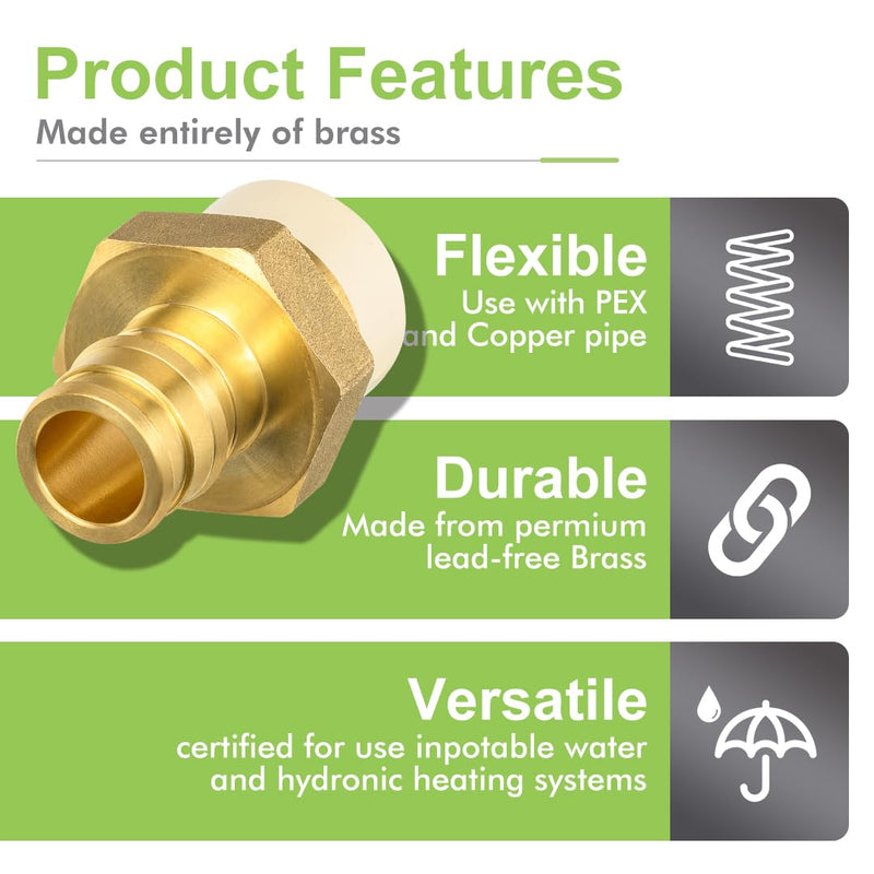 12 Pack 1/2" Pex-A x 1/2" CPVC Transition Adapter Heavy Duty Brass Barb PEX Fittings for for PEX-A and cPVC Pipe Connection,Lead-Free Brass NSF/ANSI 61 NSF 372 Certificate, ASTM F1960 1/2 inch F1960 to CPVC 12PACK