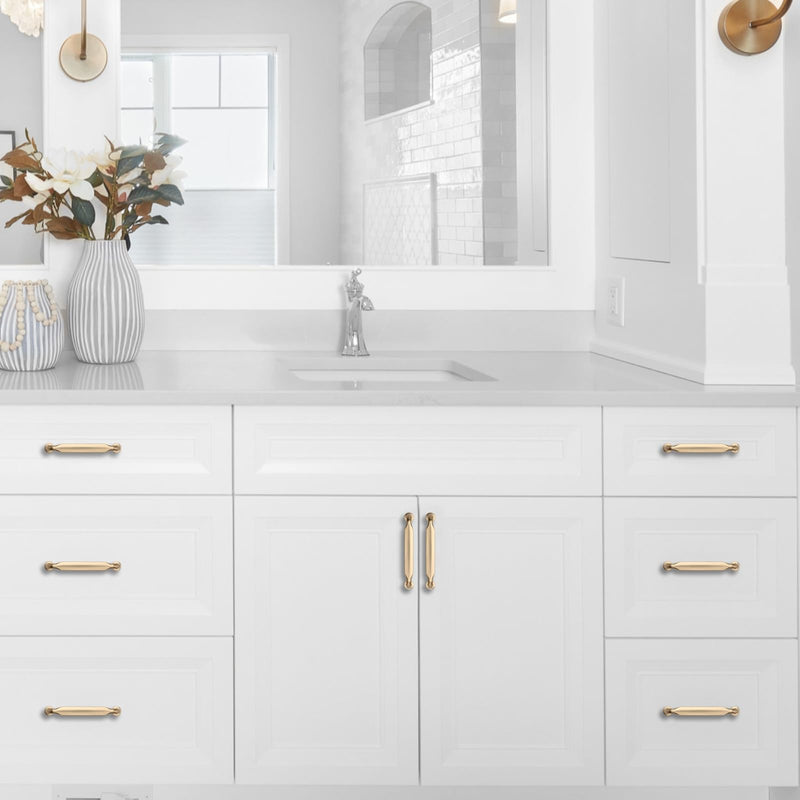 10 Pack Gold 3-3/4 Inch(96mm) Hole Center Kitchen Cabinet Handles Brushed Brass Cabinet Pulls Drawer Hardware for Cupboard Dresser Handles Bathroom 3-3/4"/96MM Hole Center 10 Pack