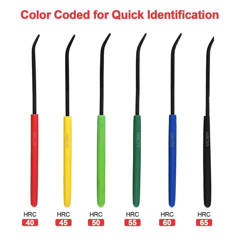 Hardness Test File Set, Set of 6 Color Coded HRC 40-65 for Steel Testing | High carbon steel with non-slip handles, comes with zippered storage pouch for on-site hardness checks