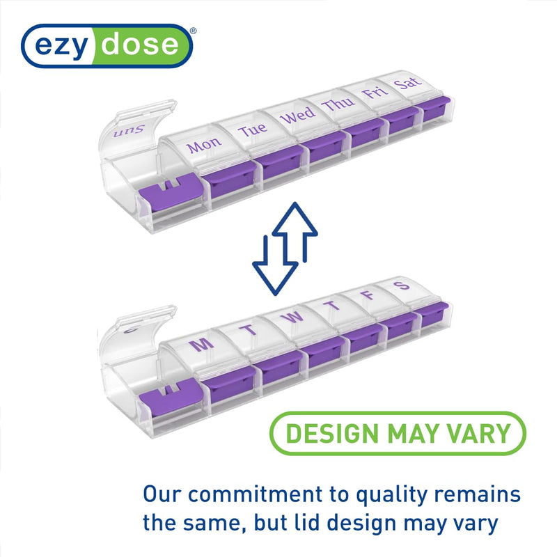 EZY DOSE Weekly (7-Day) AM/PM Daily Pill Organizer, Vitamin Case, and Medicine Container, X-Large Compartments, Arthritis Friendly, Convenient with Effortless Portability, Clear/Purple Lids, BPA Free Purple X-Large 8.75"x2"x1"
