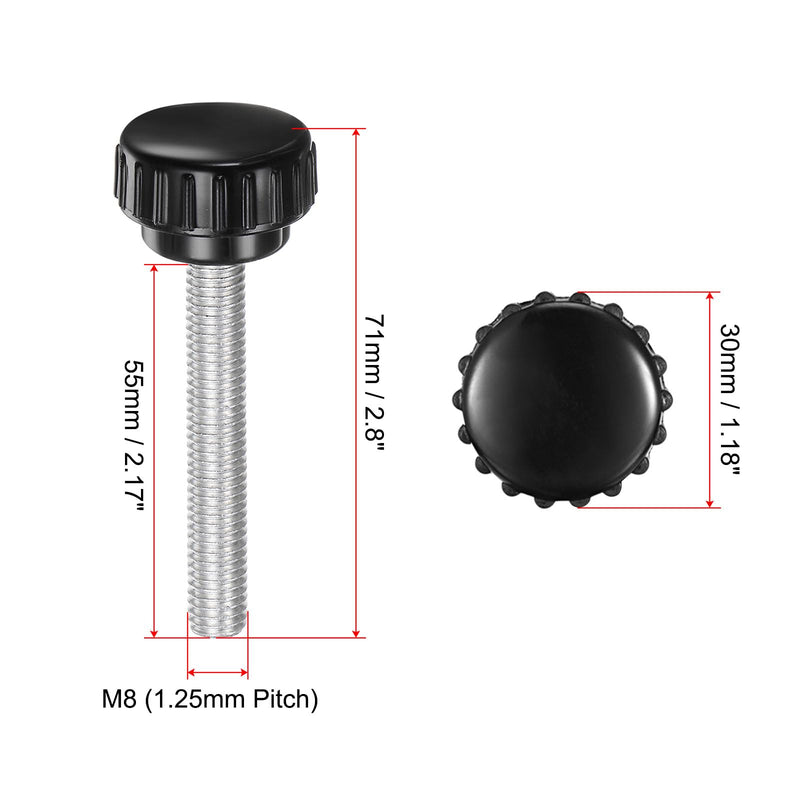 uxcell 2pcs Knurled Clamping Knobs M8 x 55mm Metric Zinc Plated Carbon Steel Male Thread Thumb Screw on Type 30mm Plastic Round Head Threaded Hand Bolt Stud Knobs Black M8 x 55mm x 30mm