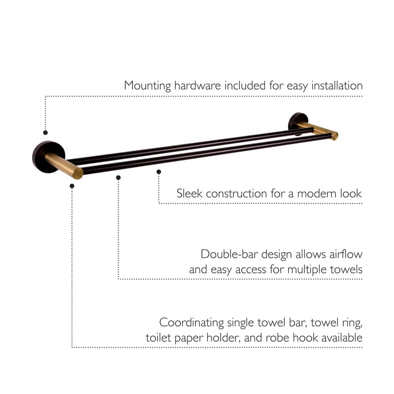 Design House Kelton Double Towel Bar, 24", Matte Black, Satin Gold Matte Black/Satin Gold 24 in. Wide Towel Bar - Double