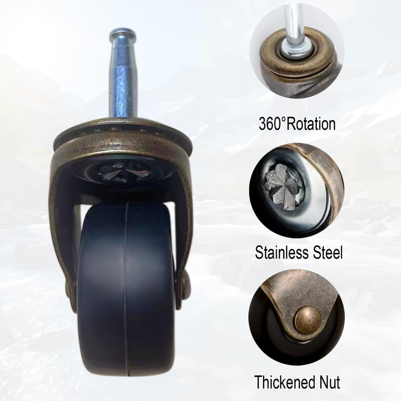 2.0 Inch Antique Caster Wheels, Furniture Wheels 5/16 Inch x 1-1/2 Inch (8 x 38mm) Stem Caster for Furniture Sofa Chair Cabinet Set of 4 2.0inch without Brake