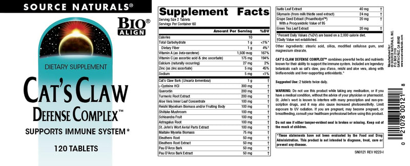 Source Naturals Cat's Claw Defense Complex - Supports Immune System* - 120 Tablets 120 Count (Pack of 1)