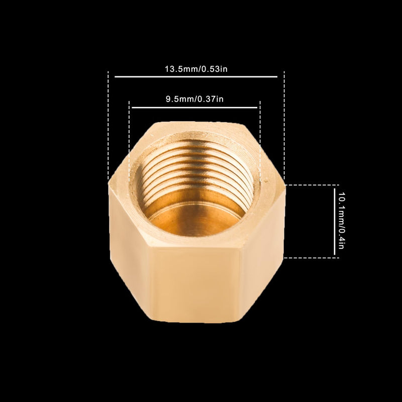 8 Pcs 1/8” Brass Pipe Caps NPT, (3/8” ID) Female Pipe Plug Cap Compression Cap Tube Stop Valve External Hexagon Threaded Socket Plug End Pipe Fittings with Rubber Gasket for Water Line