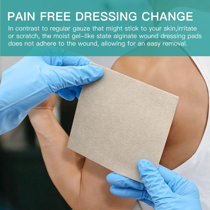 Dimora Upgrade Silver Calcium Alginate Wound Dressing -Antibacterial Non Stick Gauze, Highly Absorbent Sterile Bandage Pads,4'' x 4'' Patches 5 Packs Upgrade Ag alginate 5pack