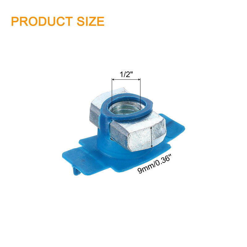 uxcell Nylon Channel Squeeze Nut, 60Pcs 1/2"-13 Carbon Steel Zinc-Plating Long Spring Nuts for Strut Channel Mounts Solar Panel 60