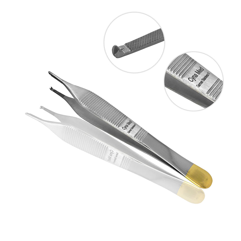 Cynamed T/C Adson Plastic Surgery Forceps 4.75" Straight Fine Point with Tungsten Carbide Inserts Surgical Veterinary Instruments with Gold Handle (1X2 Teeth, Adson Tissue Forceps, TC) 1x2 Teeth