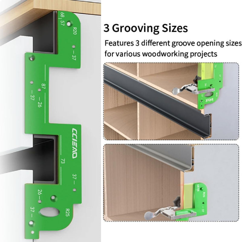 Stable Arc Grooving Auxiliary Tool with Round Corner Radius Templates R20/R25, Aluminum Alloy Handle-Free Slotting Locator Jig Punch Positioning Fixture for Wardrobes and Kitchen Cabinets