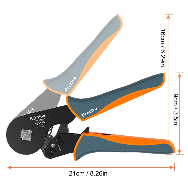 Wire Ferrule Crimping Tool, Preciva AWG 28-5 (0.08-16mm²) Square Jaw Wire Crimping Pliers Self-Adjustable Ratchet Ferrule Terminals Crimper for Wire Terminals Cables End-sleeves CP55001